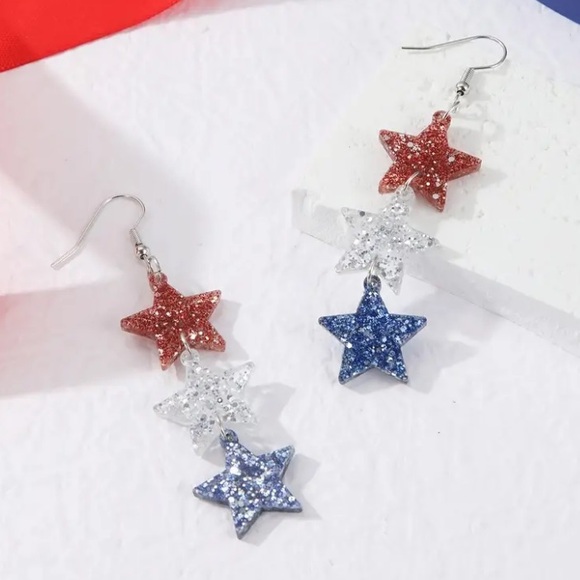 Red White & Blue Dangle Star Earrings - Picture 2 of 4